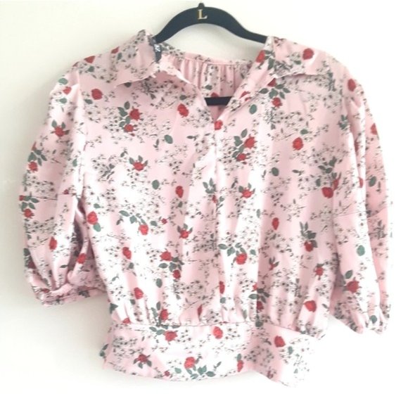 Zara Pink Rose Crop Puff Sleeve Blouse S Bloggers Favorite - Picture 4 of 5
